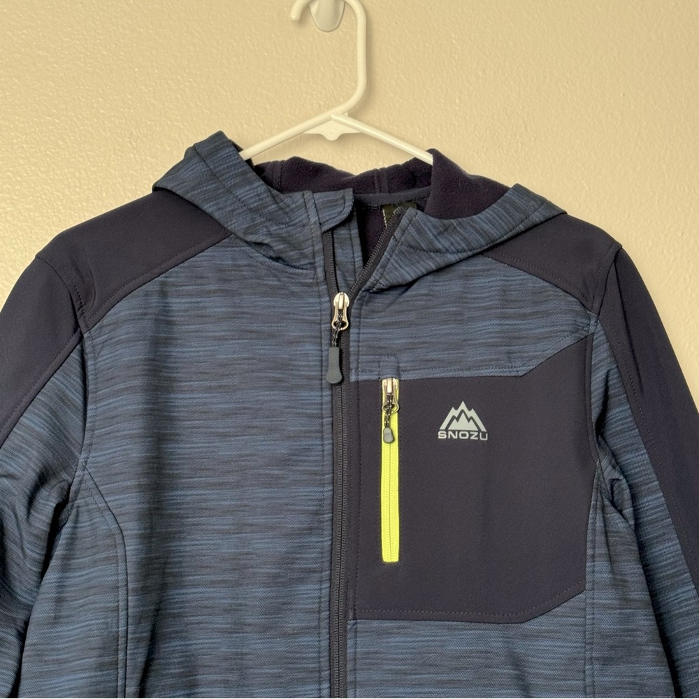 Boys Snozu Navy Zip Front Hooded Rain Jacket Size Large 14/16
